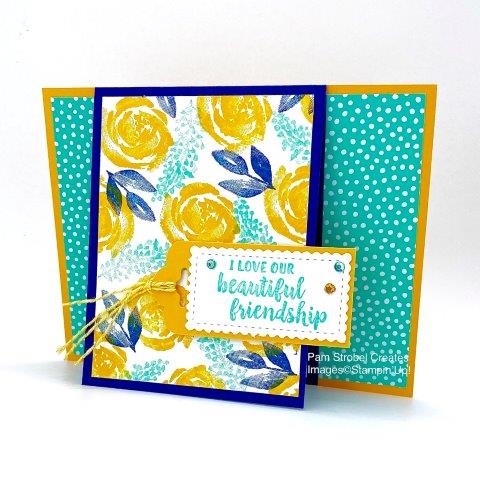 The Beautiful Friendship stamp set was done in Mango Melody, Night of Navy and Coastal Cabana.