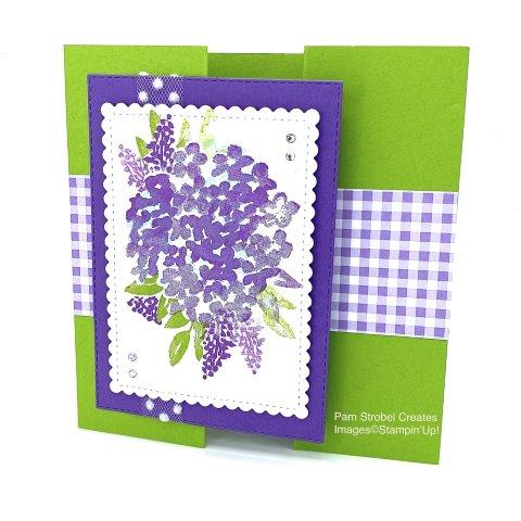 We all enjoy the fancy fold cards. By die cutting a Stitched So Sweeting scalloped panel I have plenty of space to make my bright and beautiful flower cluster. I used Brights colors Gorgeous Grape, Pool Party and Granny Apple Green inks . White polka dot tulle ribbon adds a nice vintage look. Enjoy ore of the Beautiful Friendship stamp set in my designated gallery https://www.pamstrobelcreates.com/beautiful-friendship-stamp-set