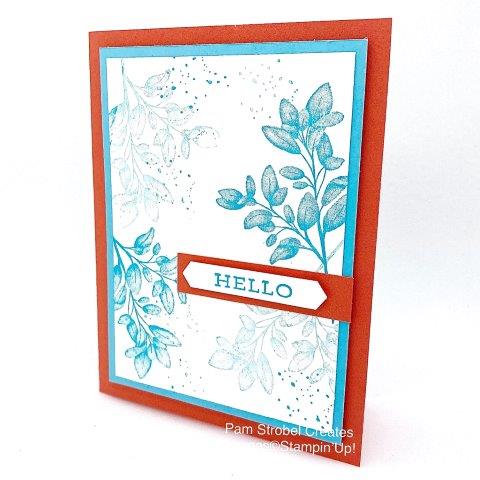 Stamp once and stamp a second time for this 2 ink look. Using Stampin'Up's Forever Fern stamp set and Classic Label Punch you can create a QUICK and Easy card that takes little effort and with just 1 ink color. So pretty in complimetary colors Calypso Coral and Balmy Blue. Think of the unlimited colors you could use. Check out my Color Coordination by clicking on your favorite color HERE : https://www.pamstrobelcreates.com/quick-color-shop