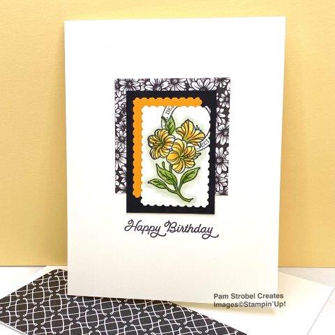 Crisp and clean but still popping with classic yellow and black color. For this Posted For You sample, I went with Mango Melody and Granny Apple Green. A small 2 1/4in square of the True Love designer paper fills a portion of the white background but still keeping it simple. I have a dedicated gallery just for this stamp set. You can click on the photo to go there. Enjoy!