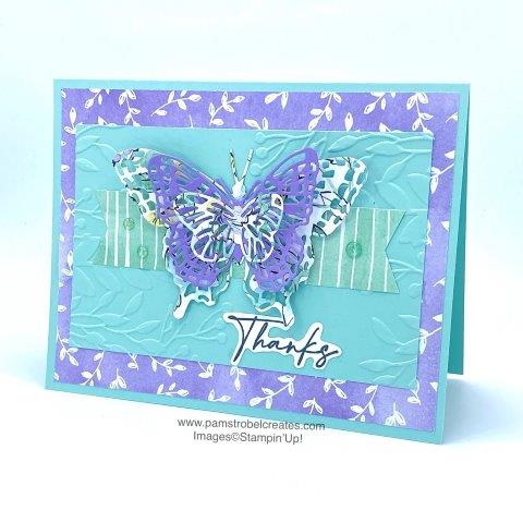 Bring out your supplies and create a beautiful butterfly Thank You card using Stampin'Up's Hand-Penned Petals Designer Series Paper, stamp set and Brilliant Wings Dies.