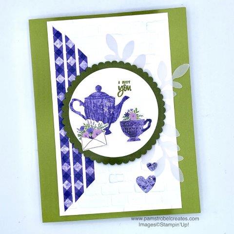 A gingham apron and garden bed of flowers....this card reminds me of grandma's house. It was fun combining the two together by creating my own patterned paper of colorful flowers using Stampin'Up's Beautiful Friendship and Buffalo Check stamp set. I Stamped the largest image and then create a mask to place on top of the image before stamping the additional leaves and flower spikes. Fussy cut an additional pink rose and leaves and build on top. Balmy Blue, So Saffron, Magenta Madness & Granny Apple Green colors.Find more of this stamp set to get inspired here https://www.pamstrobelcreates.com/beautiful-friendship-stamp-set
