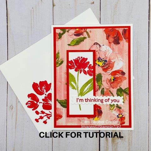 Poppy Parade and Old Olive inks create a stepped up card with eye appeal. You can make it also with my tutorial using the Art Gallery stamp set and Fine Art Floral Designer Series Paper.