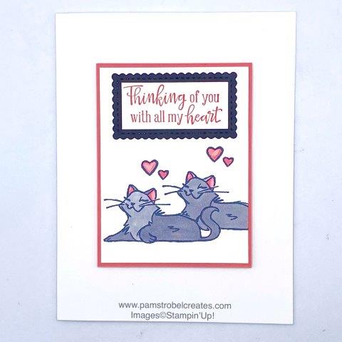 Twin kitty LOVE...sweet, clean and simple featuring Flirty Flamingo and Smoky Slate colorsI love the scripty font of from the Peaceful Moments stamp set. Enjoy more animal inspiration when you click on the photo.
