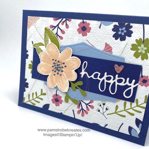 Have you ever thought about using an embossing folder on your patterned background paper?  The Dainty Diamonds embossing folder really gave the Paper Blooms DSP a WOW look. It truly is a HAPPY card to add all your favorite elements like the sentiment using Well Written dies. Enjoy more inspiration when you click on the photo.