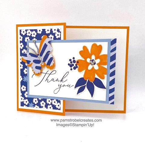 Today's card is about transforming designer paper. Focusing on complimentary colors I changed the blossom to Pumpkin Pie with Stampin' Blends alcohol markers. Paper Blooms DSP and Heal Your Heart products are both from 2021 Sale-A-Bration. Enjoy more inspiration when you click on the photo.