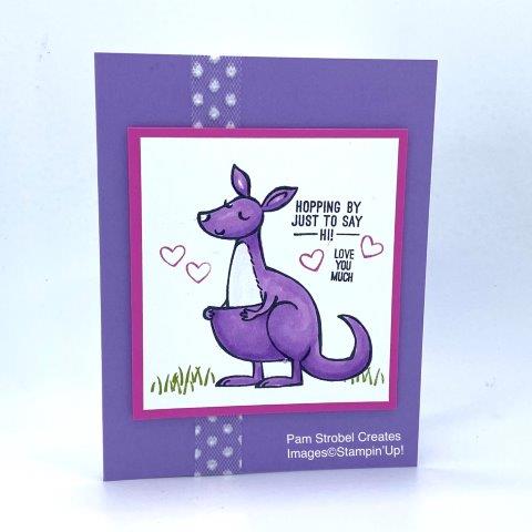 Barney look out, kangaroos can be purple too! Highland Heather and Magenta Madness were used with the adorable Kangaroo & Company stamp set. Stampin'in blends to color. https://www.pamstrobelcreates.com/inspiration-gallery